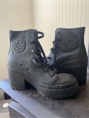 Converse Black Platform Lug-Sole High Heel Ankle Boots